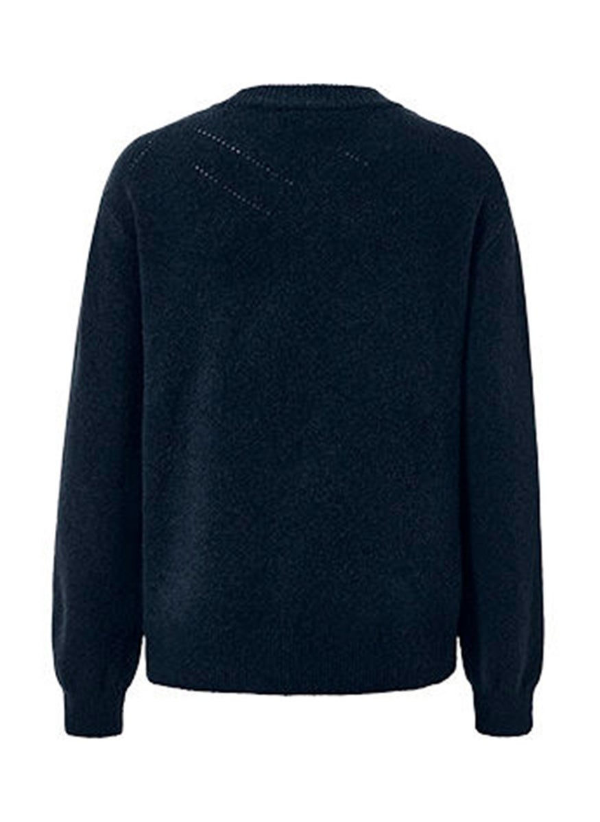 Tchibo Women Round Neck Textured Fleece Sweater, Navy  - Image 2