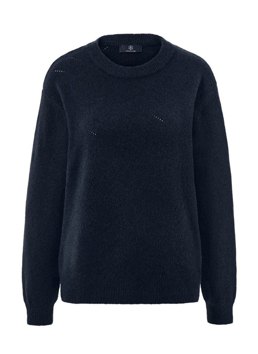 Tchibo Women Round Neck Textured Fleece Sweater, Navy  - Image 3