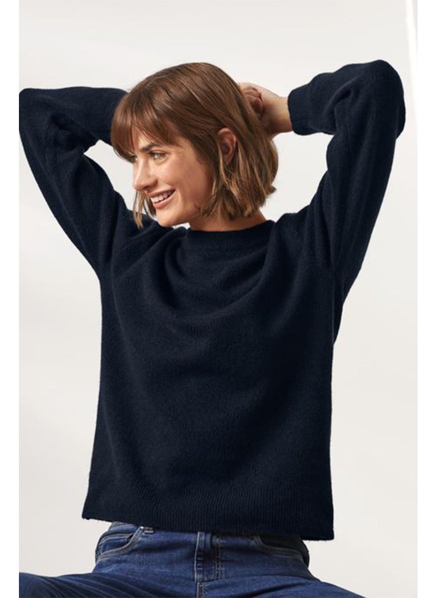 Tchibo Women Round Neck Textured Fleece Sweater, Navy  - Image 1