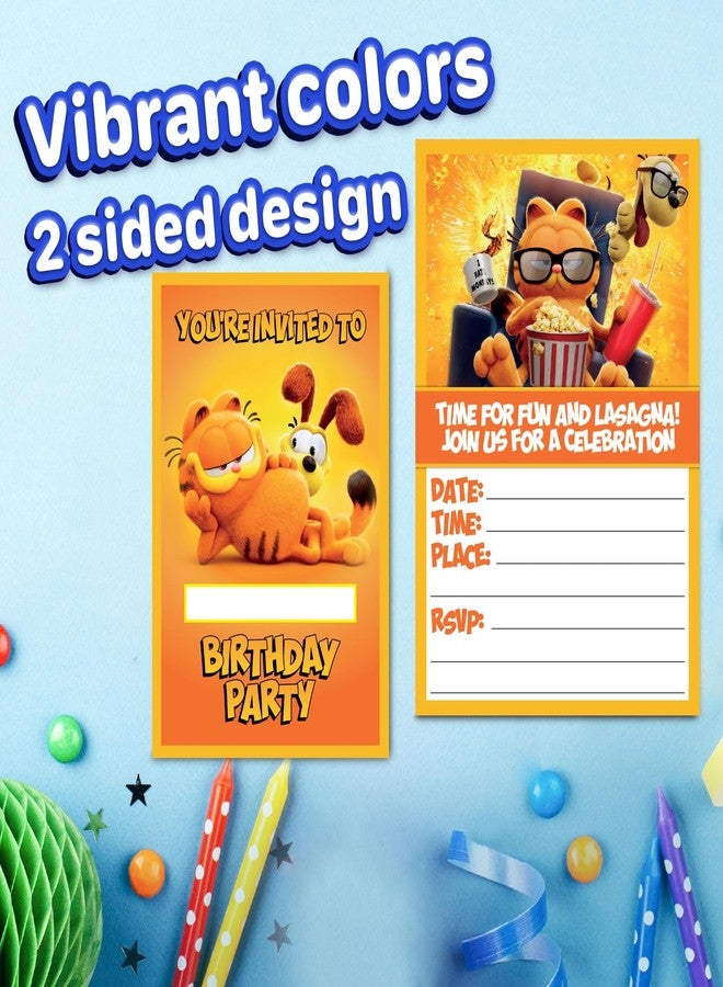 NATURAL BEHAVIOUR 20x Lazy Orange Cat Inspired Birthday Invitations and Envelopes – Fill-in Happy Birthday Party Invitations for Kids, 6X4 Inches, Postcard Style - Image 4