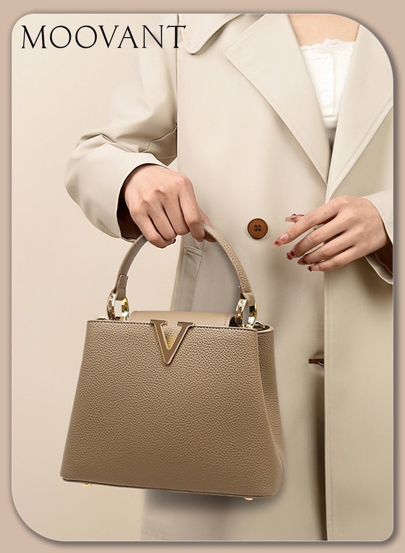 Moovant Elegant Handbag for Women, Premium V Design Crossbody Bag, Textured Wear Resistant Women's Commuter Bag, PU Material, 22.5x10x17 CM, Khaki  - Image 2