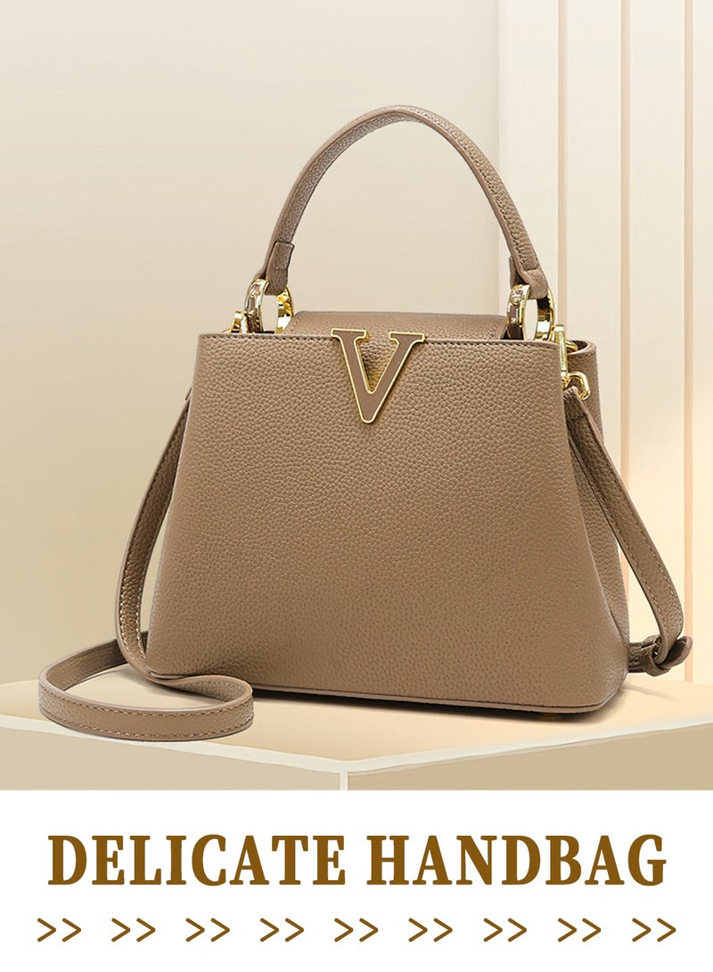 Moovant Elegant Handbag for Women, Premium V Design Crossbody Bag, Textured Wear Resistant Women's Commuter Bag, PU Material, 22.5x10x17 CM, Khaki  - Image 3