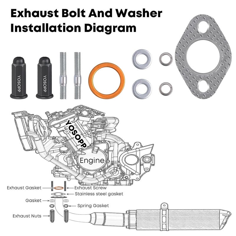 YOSOPP GY6 Exhaust Bolt Nuts Gasket Set for 50cc to 200cc Scooters and ATVs - Image 4