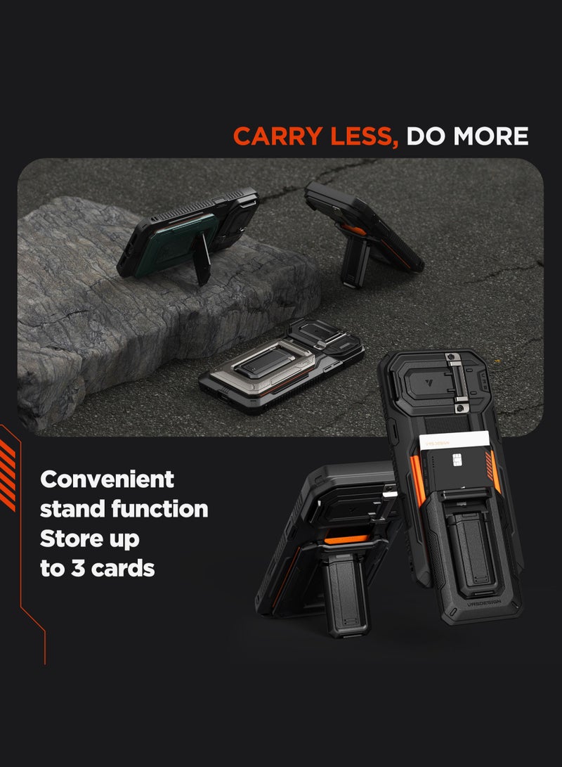 VRS Design غطاء محفظة D-Wallet Origin لجهاز آيفون 16 مع فتحة حامل بطاقة ائتمان شبه تلقائية [3 بطاقات] وحامي عدسة الكاميرا - أحمر معدني - Image 4