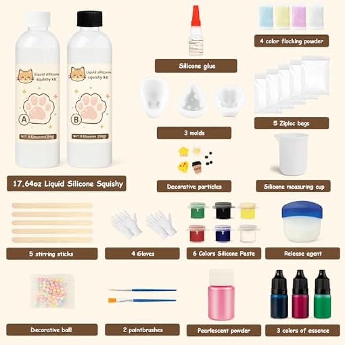 GDDP Squishy Making Kit, 18oz DIY Liquid Slilicone Squishy Kit, Liquid Silicone 1:1 AB Ratio Epoxy Resin Mix with 3 Molds(Cat Claw, Cheese, Rabbit) - Image 2