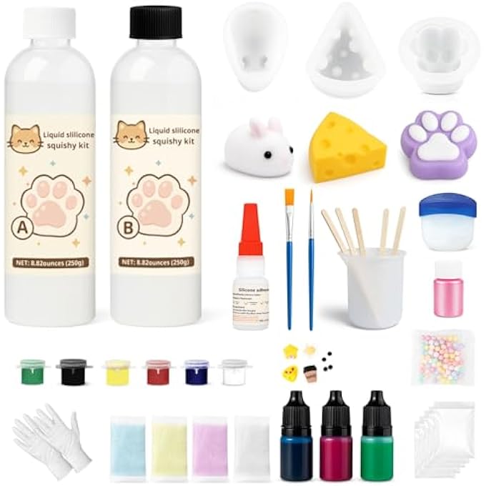 GDDP Squishy Making Kit, 18oz DIY Liquid Slilicone Squishy Kit, Liquid Silicone 1:1 AB Ratio Epoxy Resin Mix with 3 Molds(Cat Claw, Cheese, Rabbit) - Image 1