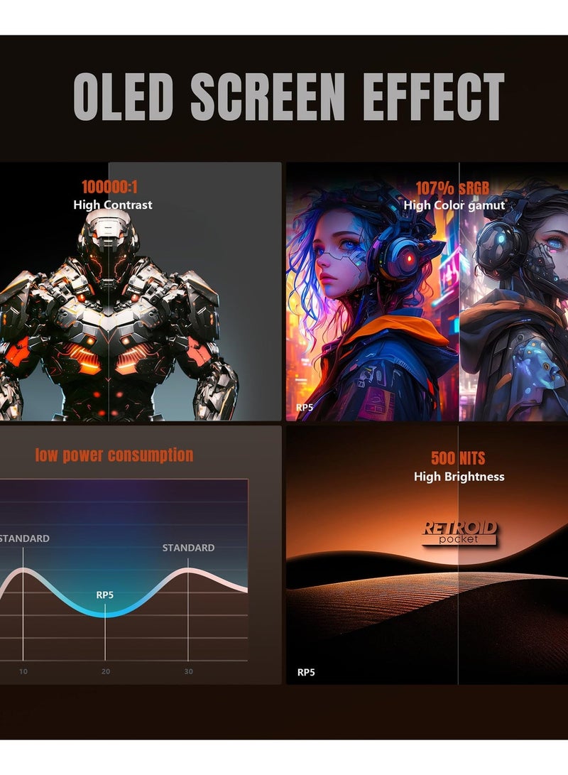 جيب الرجعية 5 جهاز ألعاب محمول رجعي، 8+128 جيجابايت، شاشة 5.5 بوصة 1080p تعمل باللمس، أندرويد 13، معالج سنابدراجون 865، رسوم أدرينو 650، واي فاي 6 / بلوتوث 5.1 (أسود) - Image 2