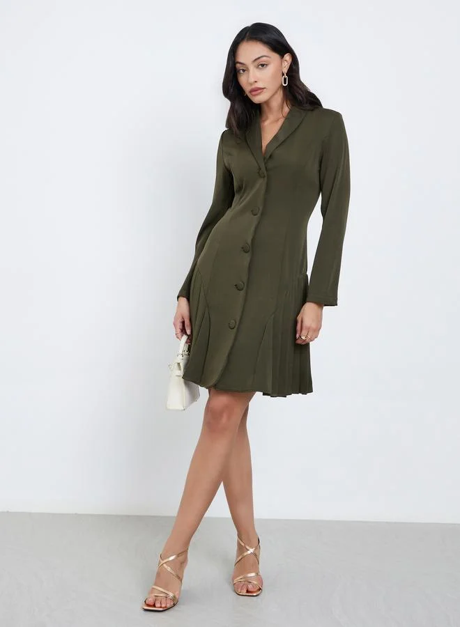 Styli Styli Olive Pleated Blazer Knee Length Dress