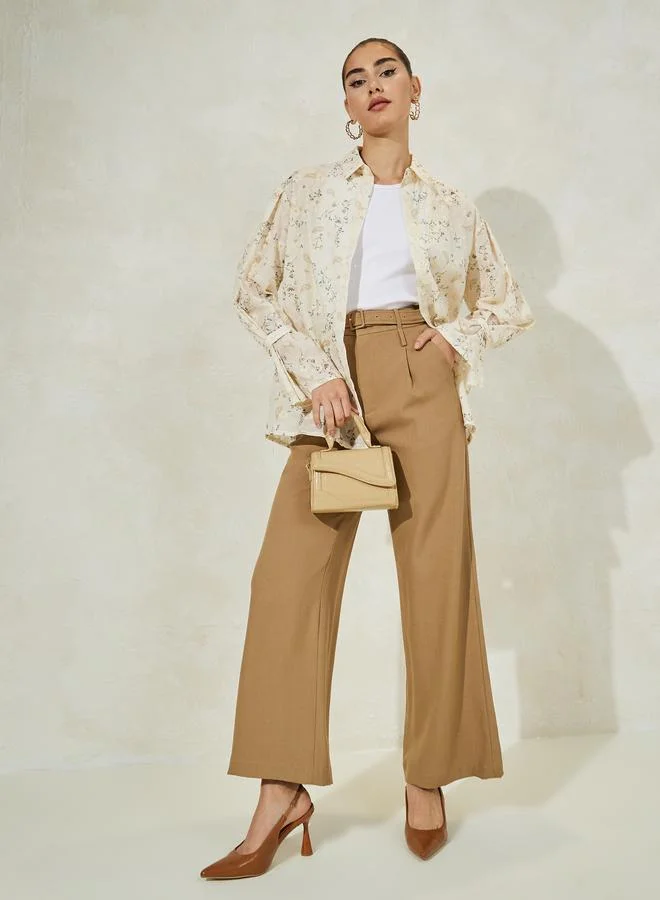 Styli Floral Embroidered Shirt with Flared Sleeves