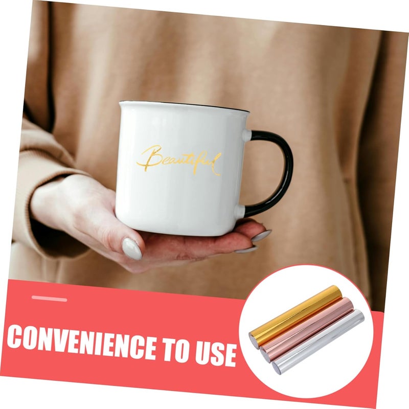 Metallic Adhesive Vinyl Film 3 Rolls 30cm X 25cm DIY Craft Vinyl for Cups and Signs in Gold Silver Rose Gold for Crafting and Glass Decoration - Image 3