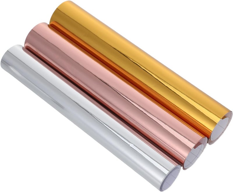 Metallic Adhesive Vinyl Film 3 Rolls 30cm X 25cm DIY Craft Vinyl for Cups and Signs in Gold Silver Rose Gold for Crafting and Glass Decoration - Image 1