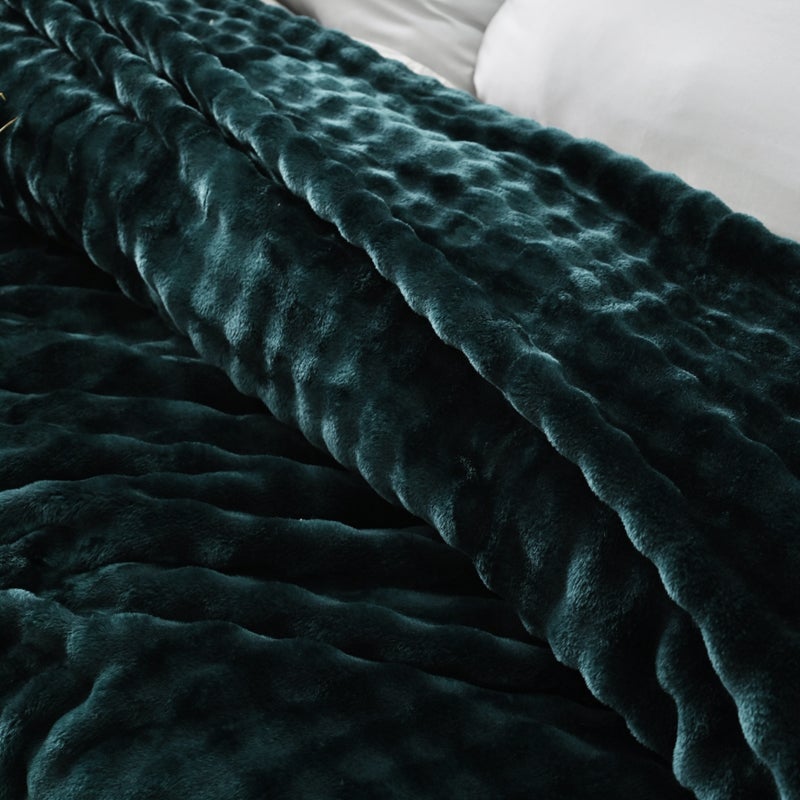 MORANO Lush Soft Blanket | Double Size 220x240 cm | Plush Bubble Texture 380 gsm | Color - Deep Teal Green | Ideal for Beds, Sofa or Travel - Image 2