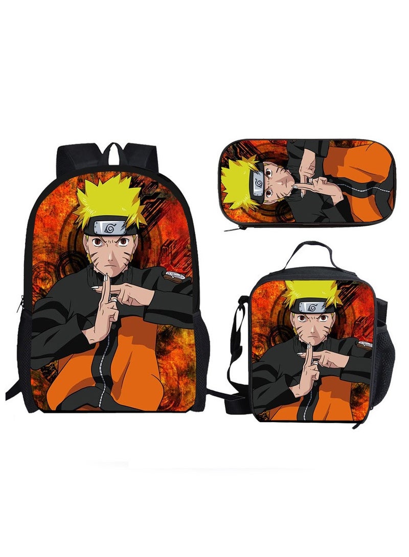 Naruto Cartoon Anime Student Backpack Three-Piece Set 29*42*16cm