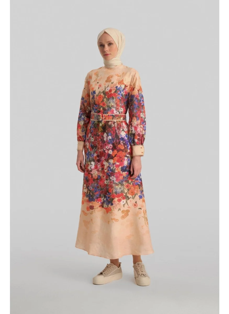 ARMINE Stripe Detail Patterned Dress 24Y9836 Peach