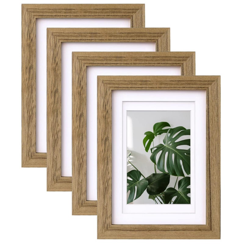 Egofine 5x7 Picture Frames with Plexiglass  Display Pictures 3.5x5/4x6 with Mat or 5x7 Without Mat Set of 4 for Tabletop and Wall Mounting  Carbonized Brown - Image 1