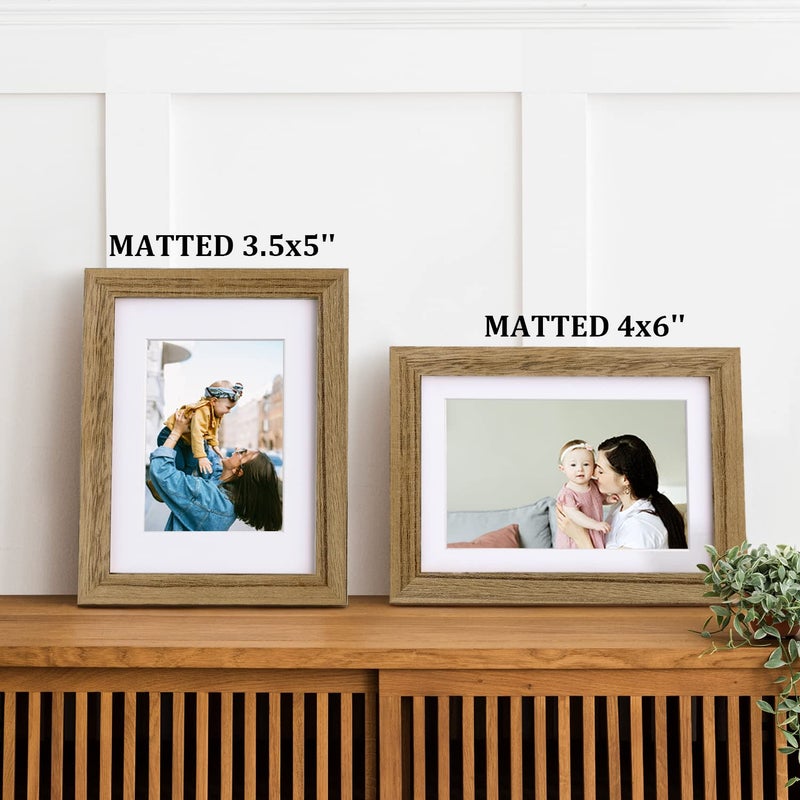 Egofine 5x7 Picture Frames with Plexiglass  Display Pictures 3.5x5/4x6 with Mat or 5x7 Without Mat Set of 4 for Tabletop and Wall Mounting  Carbonized Brown - Image 4
