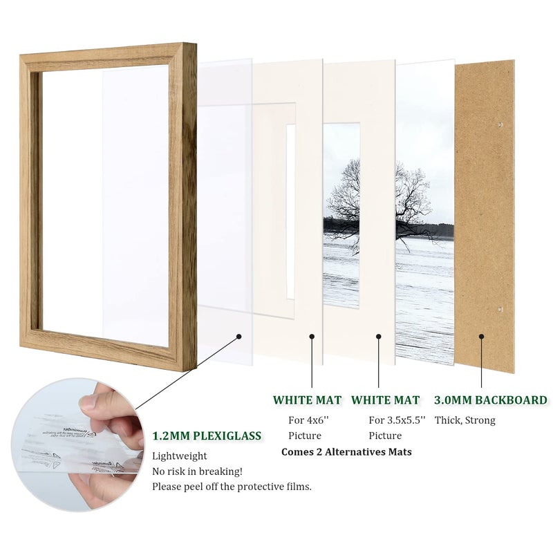 Egofine 5x7 Picture Frames with Plexiglass  Display Pictures 3.5x5/4x6 with Mat or 5x7 Without Mat Set of 4 for Tabletop and Wall Mounting  Carbonized Brown - Image 5