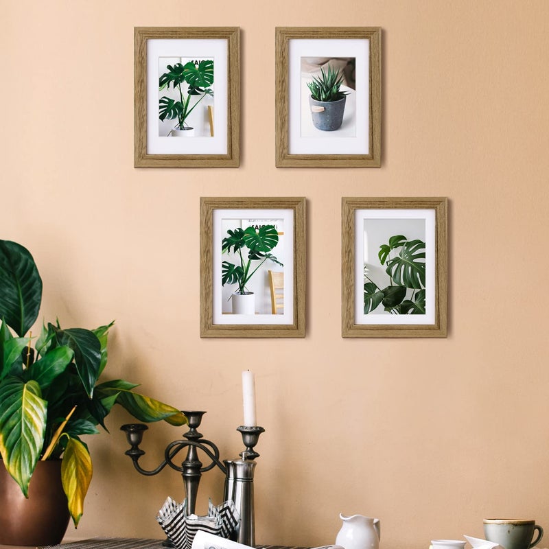 Egofine 5x7 Picture Frames with Plexiglass  Display Pictures 3.5x5/4x6 with Mat or 5x7 Without Mat Set of 4 for Tabletop and Wall Mounting  Carbonized Brown - Image 3