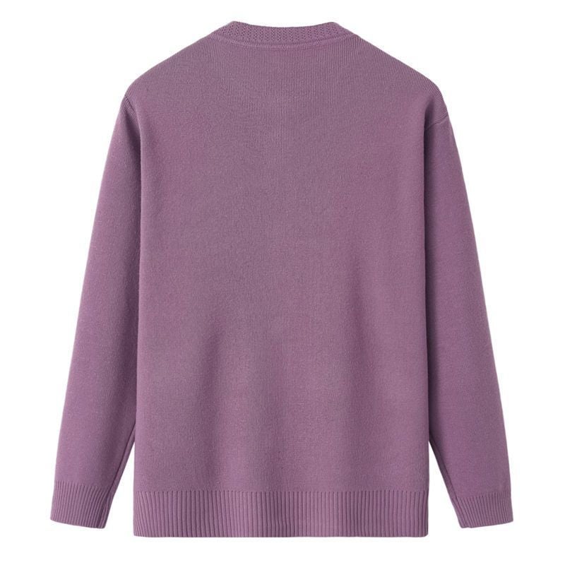 Autumn/winter Embroidered Flower Jacket Thick Fleece Lined Middle-aged Elderly People Sweater Cardigan Knitted Top Mom Purple  - Image 4