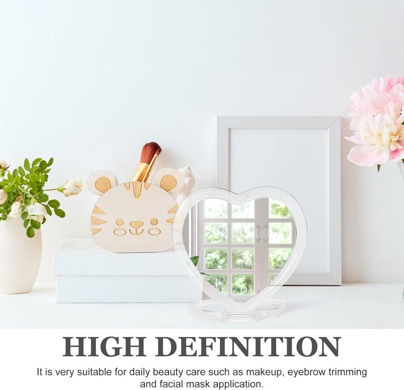 Heart Shaped Double-Sided Tabletop Makeup Mirror Personal Mirror for Desk and Vanity Portable Folding for Women and Men - Image 3