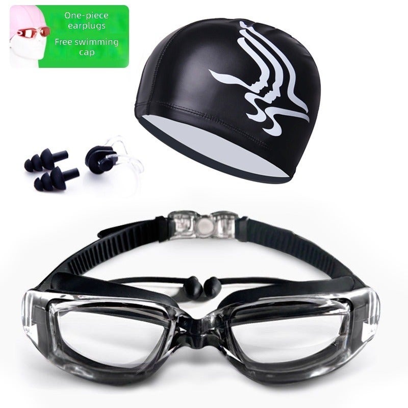 Transparent Black with Cap Swimming Goggles - Stylish Waterproof Anti-Fog Design