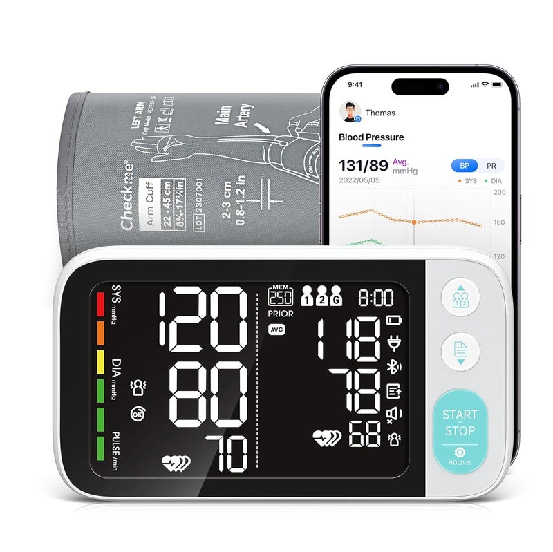 Checkme Blutooth Blood Pressure Monitors for Home Use Blood Pressure Machine with DualDisplay ExtraLarge Adult Cuff 500 Readings Voice Broadcast  Automatic BP Monitor with Bluetooth - Image 1