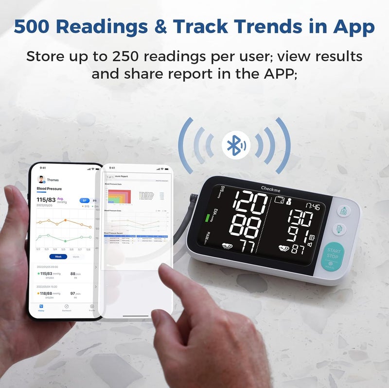 Checkme Blutooth Blood Pressure Monitors for Home Use Blood Pressure Machine with DualDisplay ExtraLarge Adult Cuff 500 Readings Voice Broadcast  Automatic BP Monitor with Bluetooth - Image 5