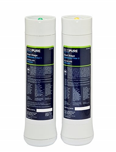 EcoPure Dual Stage Under Sink Replacement Water Set (ECODWF) | NSF Certified | Fits ECOP20 System | 6-Month Filter Life, 2 Count (Pack of 1) - Image 1