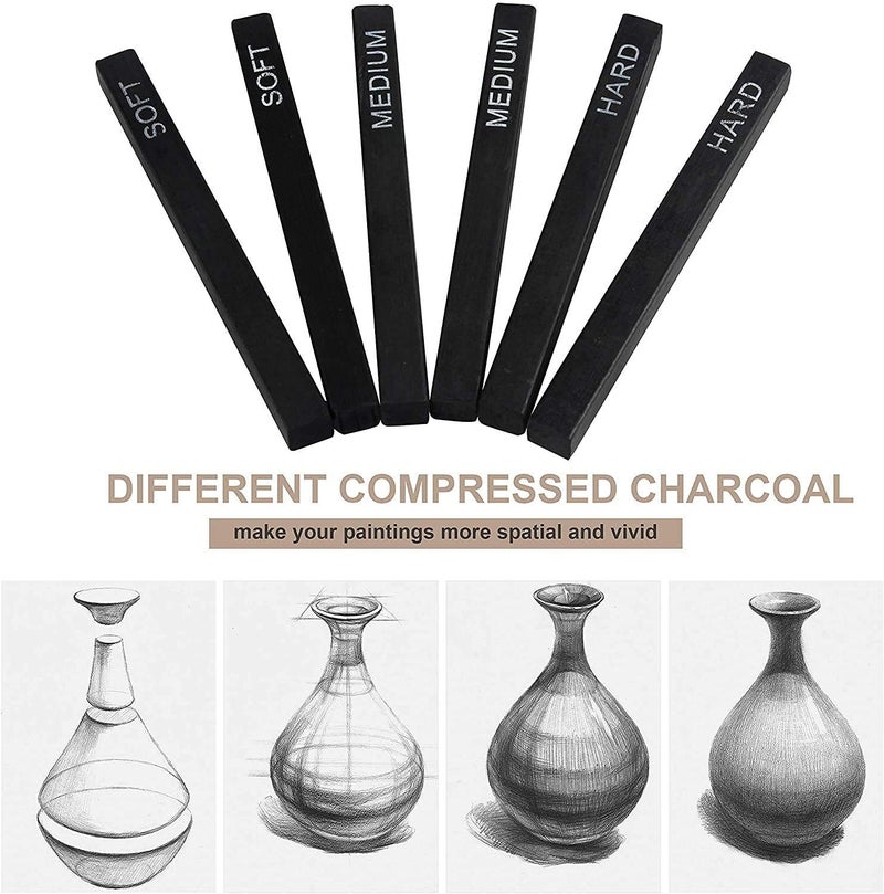ARROLLIANT Artist Compressed Charcoal Sticks/Art Supplies Sketch Kits Tools, 6-Piece Boxed - Image 5