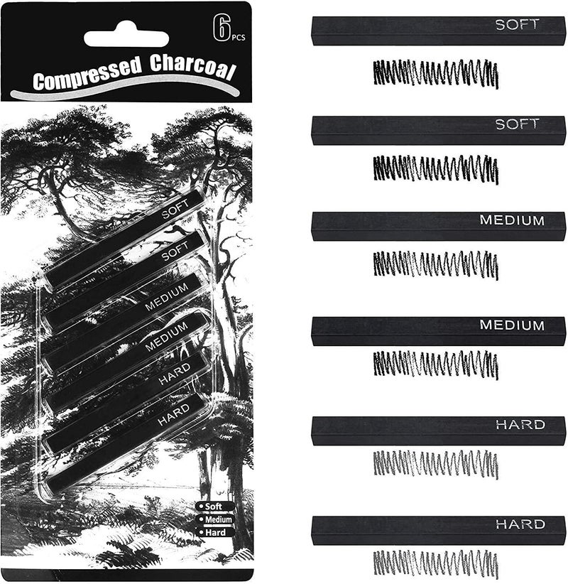 ARROLLIANT Artist Compressed Charcoal Sticks/Art Supplies Sketch Kits Tools, 6-Piece Boxed - Image 1