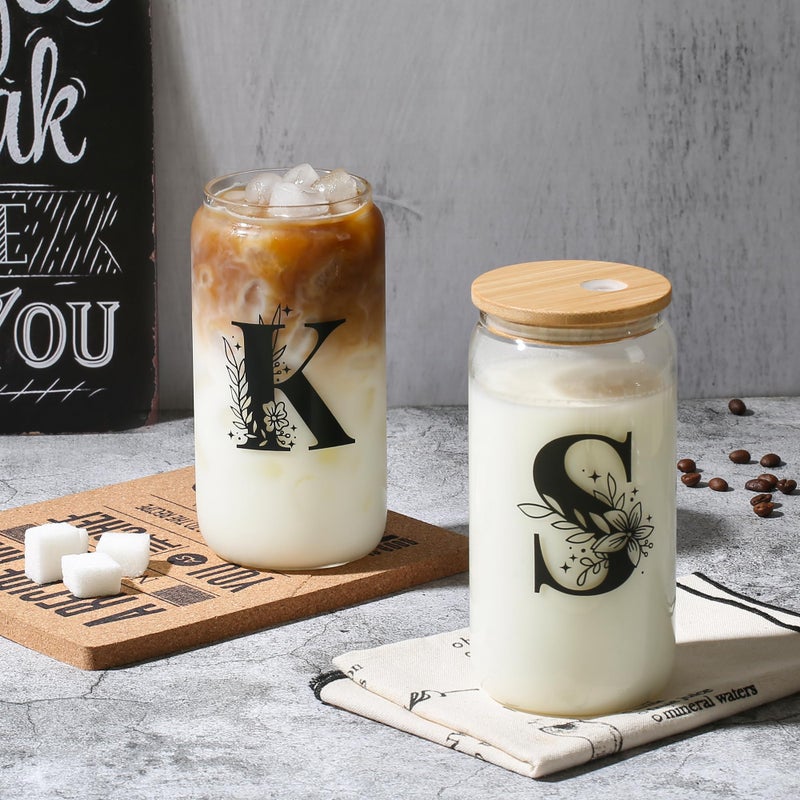 AYGXU Initial glass cups with lids and straws,personalized gifts for women,iced coffee cups,small jewelry box,travel jewelry case organizer,small jewelry travel case,Initial S white - Image 4