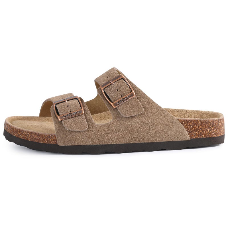 KIDMI Unisex Genuine Suede Summer Sandals Arch Support Cork Footbed Slide Sandals with Double Adjustable Buckle for Women Men, Mocha 40 - Image 3