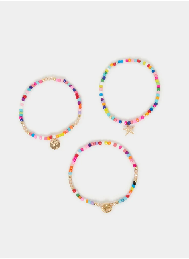 ستايلي Set of 3 - Beaded Anklet with Charm Detail