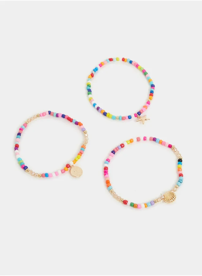 ستايلي Set of 3 - Beaded Anklet with Charm Detail