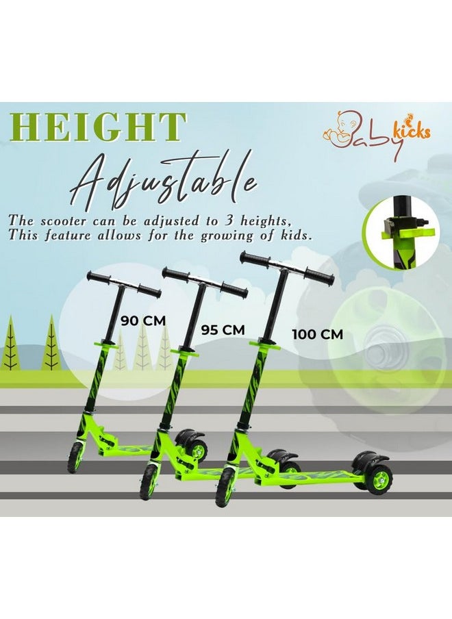 BabyKicks - Babykicks Racer Kick Scooter for Kids 6-12 Years, Height Adjustable Foldable Kids Scooter with Rear Foot Brake, Suitable for Unisex Kids (Green) - Image 1