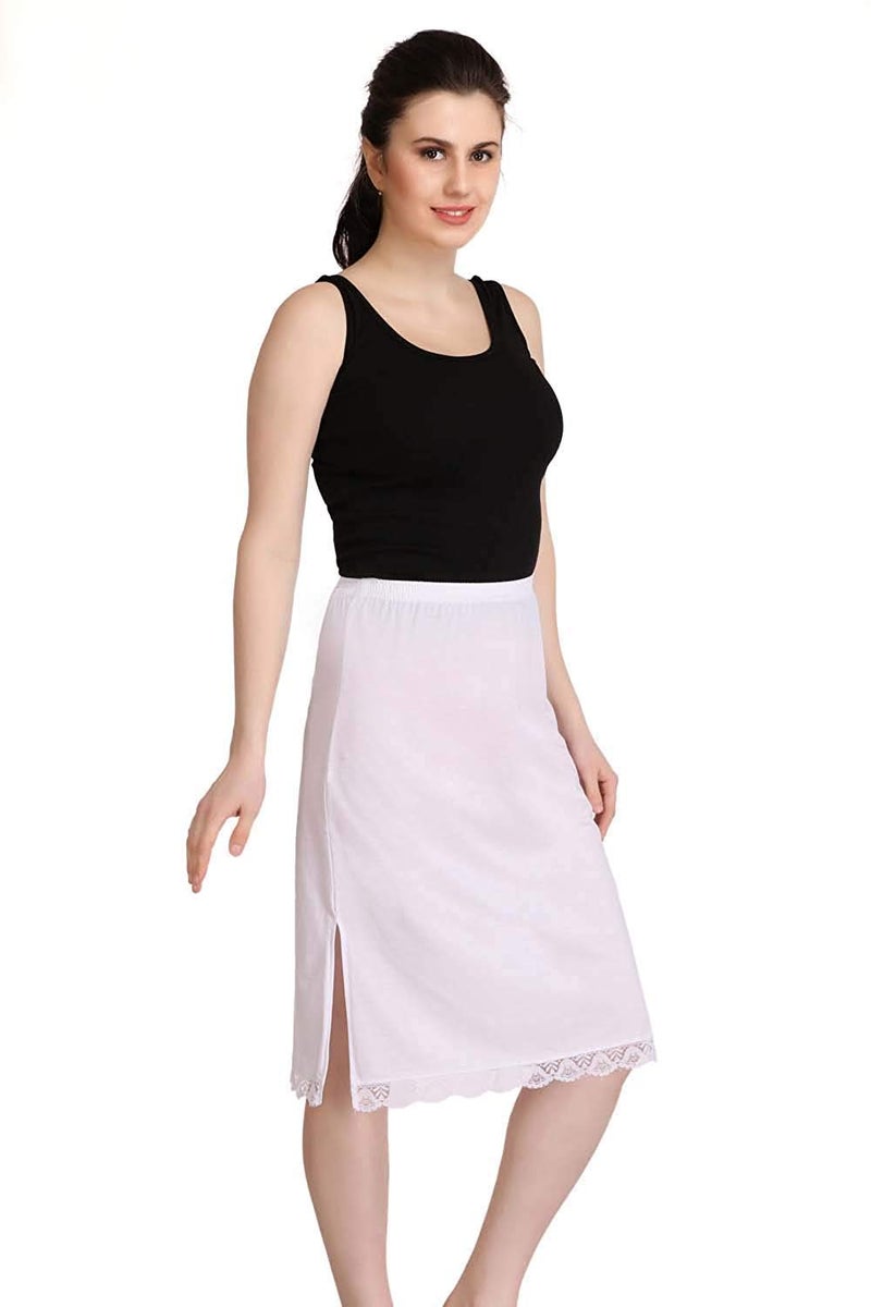 Splash Cotton Rich Regular Skirt Slip for Women - Knee Length - White+Beige - M - Image 3