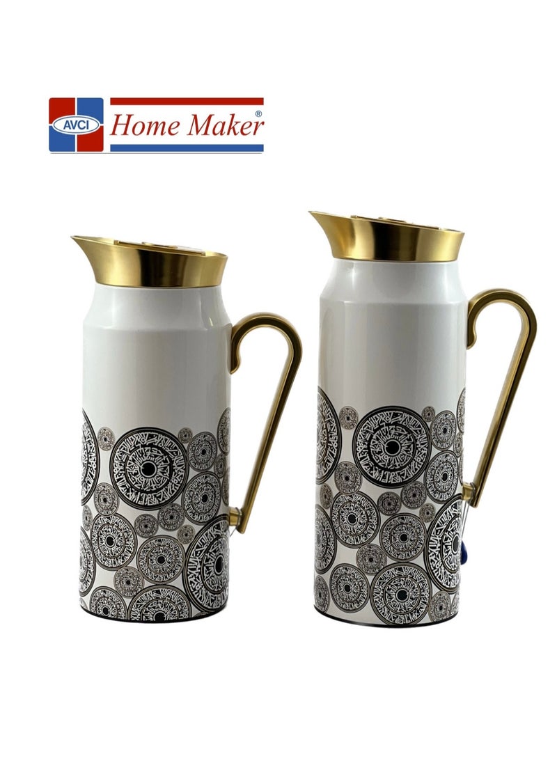 Home Maker 2-Piece Thermal Flask Set – 0.75L & 1L – Stainless Steel Exterior with Inner Glass Insulation  - Image 1