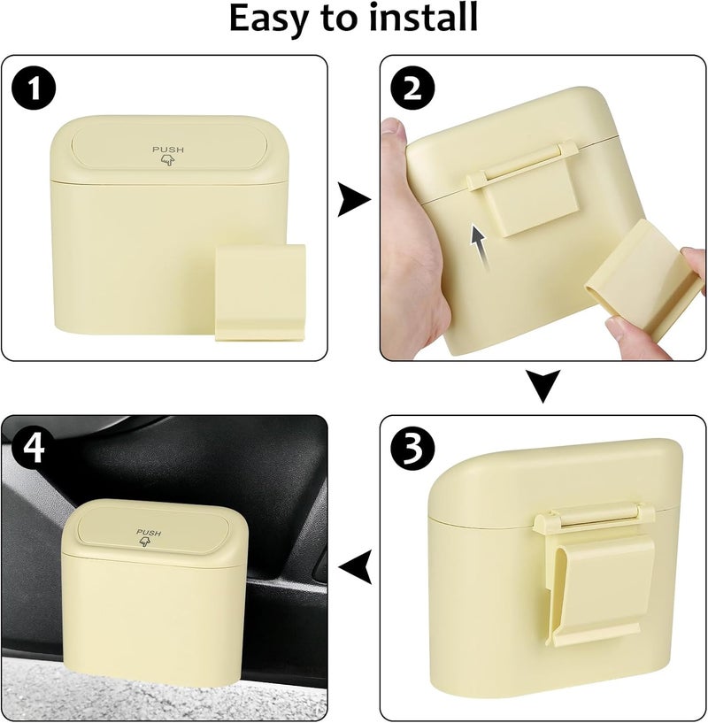 accmor Car Trash Can, Portable Vehicle Trash Bin with Lid, Car Dustbin Garbage Organizer Holder with One Roll Trash Bag, Leakproof Hanging Mini Cars Storage Bag Container for Auto, SUV, Office (Beige) - Image 3