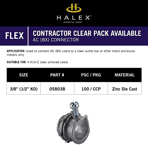 Halex – 3/8 Inch Flexible Metal Conduit (FMC) AC (BX) Connectors– 05803B – 100 Per Pack – Silver - Image 5