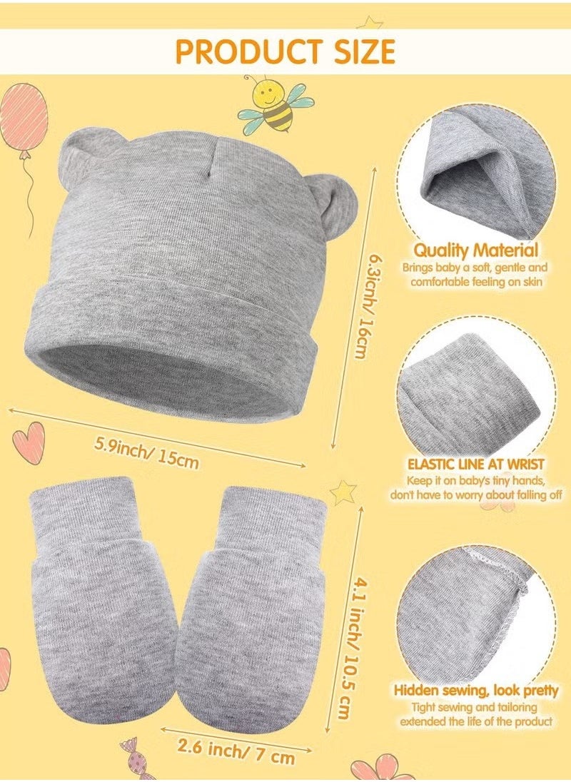 Realfrog - Baby Fetal Cap Gloves Set 6 Sets Newborn Cute Cotton Hospital Hat Mittens Baby Beanie Maternity Birth Accessories (White+Grey+Blue+ Black+Dark Blue+Brown) - Image 1