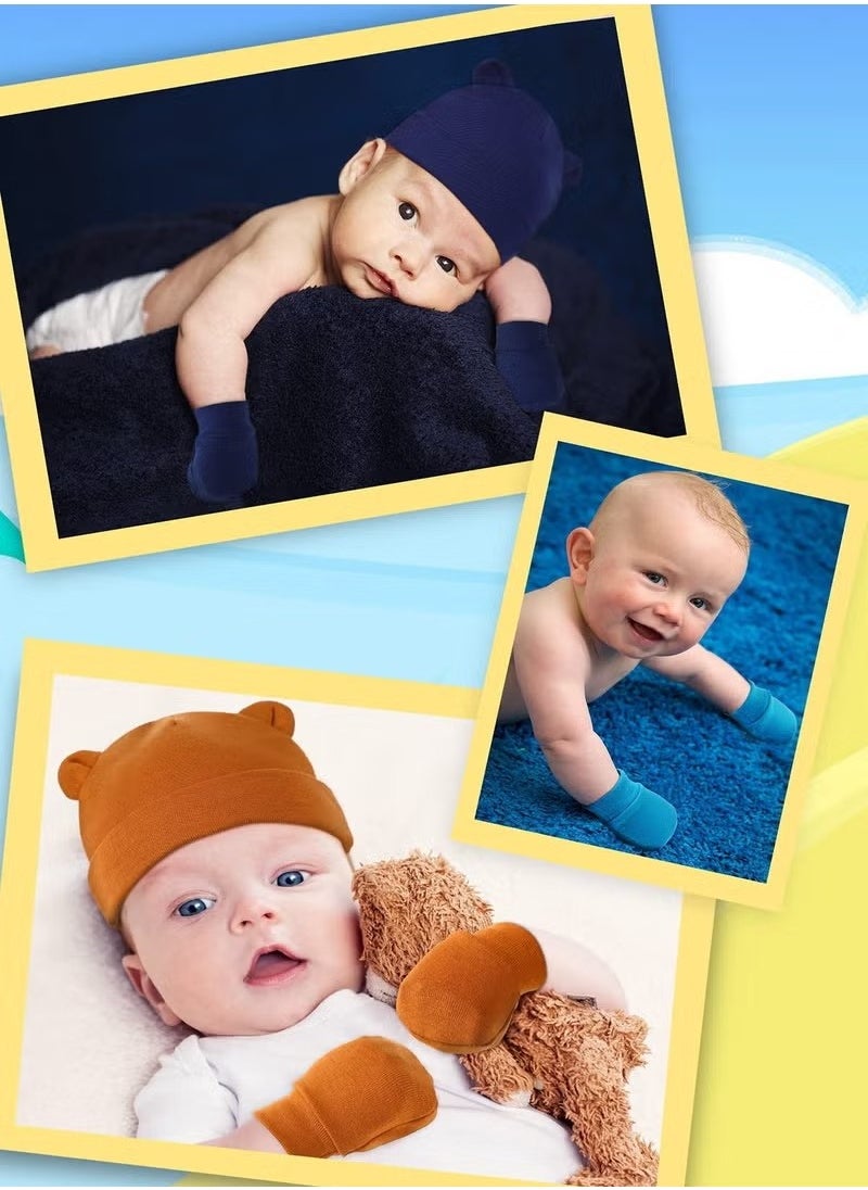 Realfrog - Baby Fetal Cap Gloves Set 6 Sets Newborn Cute Cotton Hospital Hat Mittens Baby Beanie Maternity Birth Accessories (White+Grey+Blue+ Black+Dark Blue+Brown) - Image 1
