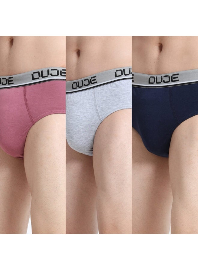 DUJE Men’s Brief OE (Outer Elastic) (3-Pack Combo 6 – Blue, Grey & Pink) | 100% Combed Cotton | Breathable, Sweat-Absorbing, Anti-Bacterial & Odour-Free Everyday Comfort Innerwear - Image 1