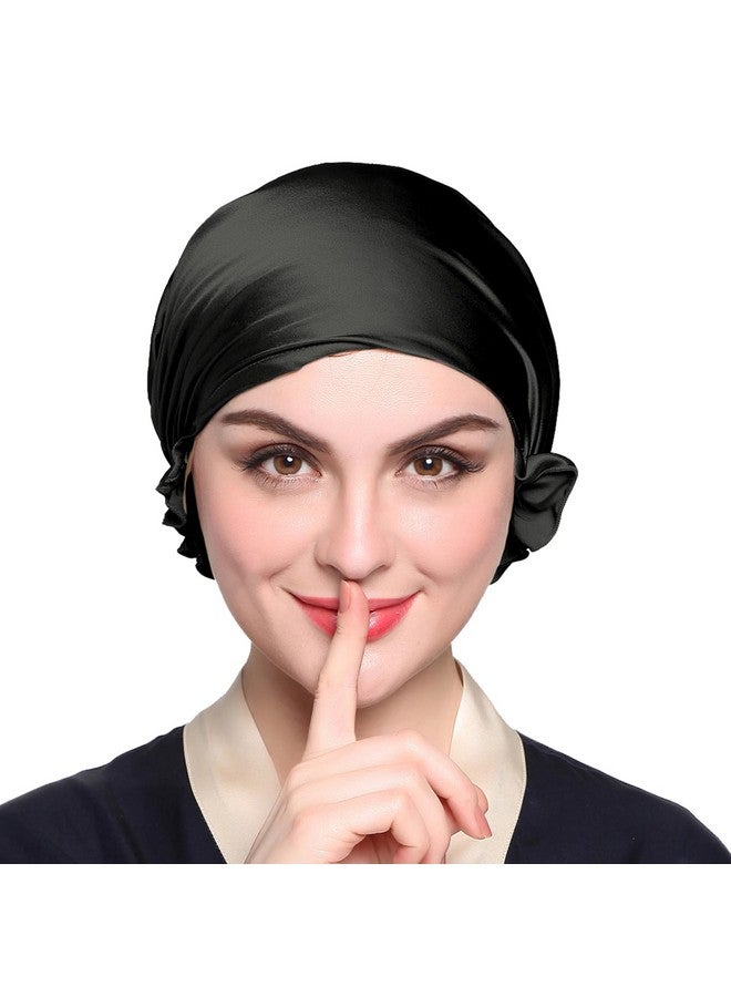 ليلي سيلك غطاء رأس حريري للنوم للسيدات 100% 19 مم حرير التوت للشعر الطويل المجعد قابل للتعديل وقابل للتمدد باللون الأسود - Image 1