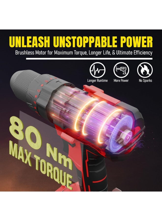 iBELL Power Series 20V Cordless Impact Drill Brushless | Max 80Nm Torque | 1750 RPM Speed | 13mm Heavy-Duty Metal Keyless Chuck | 20+3 Clutch Settings | LED Light - Image 2