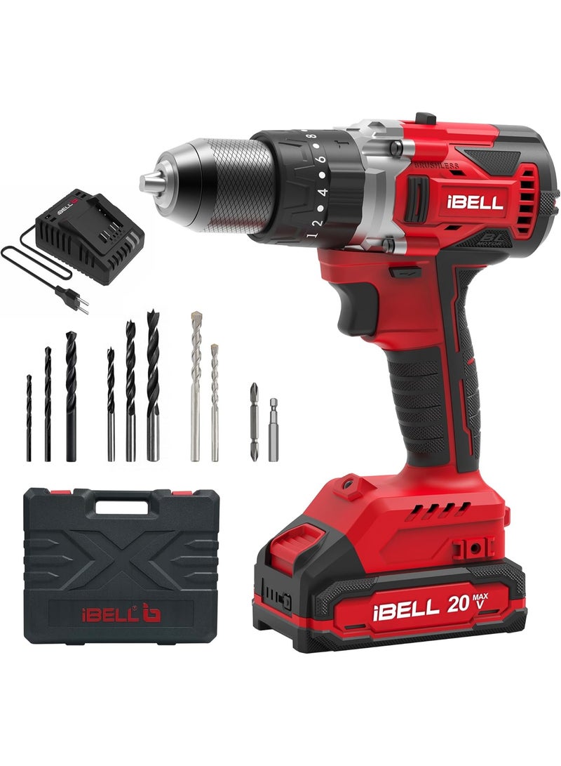 iBELL Power Series 20V Cordless Impact Drill Brushless | Max 80Nm Torque | 1750 RPM Speed | 13mm Heavy-Duty Metal Keyless Chuck | 20+3 Clutch Settings | LED Light - Image 1