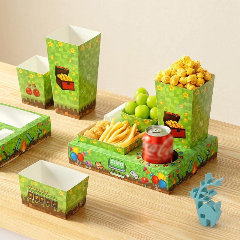 Baffect Movie Night Snack Trays 100pcs Include 20 Pixel Party Trays, 20 Popcorn Boxes, 20 Salad Bowls, 20 Nacho Bowls, 20 Movie Party Invitations, Outdoor Movie Night Supplies For Nacho Bar - Image 1