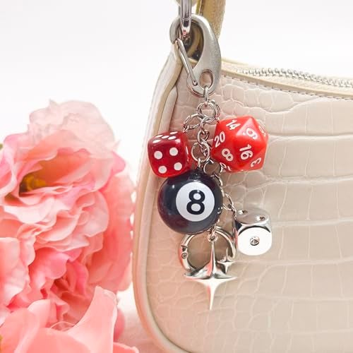 Nalefow Y2K Keychain for Women, 8 Ball Dice Charm with Carabiner Clip - Cute Goth Core Keychain Bag Charm for Keys Bags Jeans (Red) - Image 5