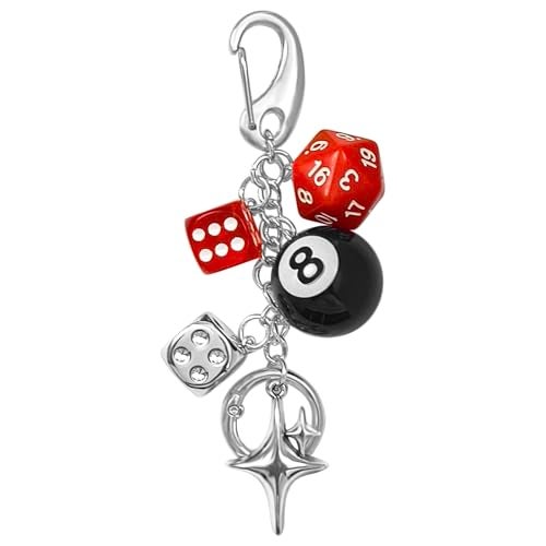 Nalefow Y2K Keychain for Women, 8 Ball Dice Charm with Carabiner Clip - Cute Goth Core Keychain Bag Charm for Keys Bags Jeans (Red) - Image 1