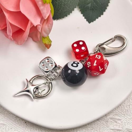 Nalefow Y2K Keychain for Women, 8 Ball Dice Charm with Carabiner Clip - Cute Goth Core Keychain Bag Charm for Keys Bags Jeans (Red) - Image 3
