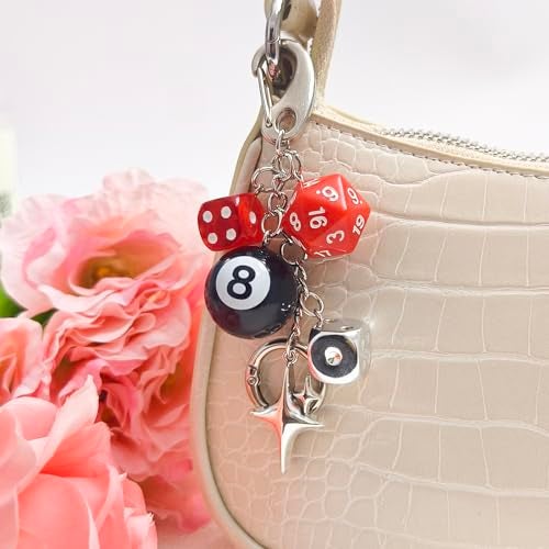 Nalefow Y2K Keychain for Women, 8 Ball Dice Charm with Carabiner Clip - Cute Goth Core Keychain Bag Charm for Keys Bags Jeans (Red) - Image 4